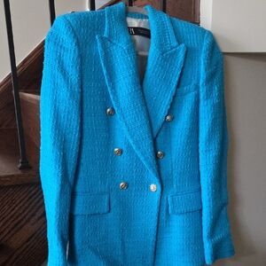Zara Vibrant Turqouise Textured Blazer